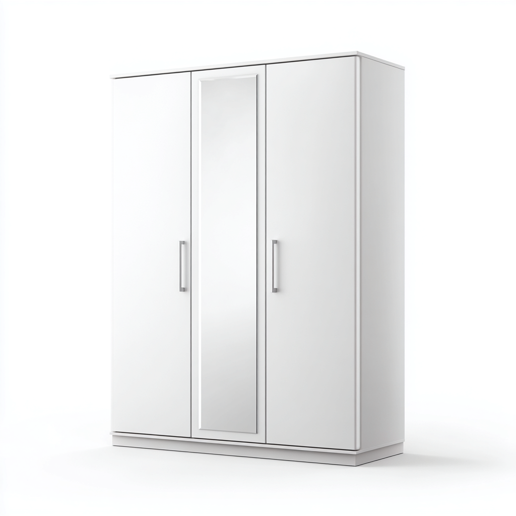 Kledingkast - spaanplaat-metaal-spiegelglas - 180x60x210 cm - wit - 3-deurs modern ontwerp met spiegeldeur-Chicuse