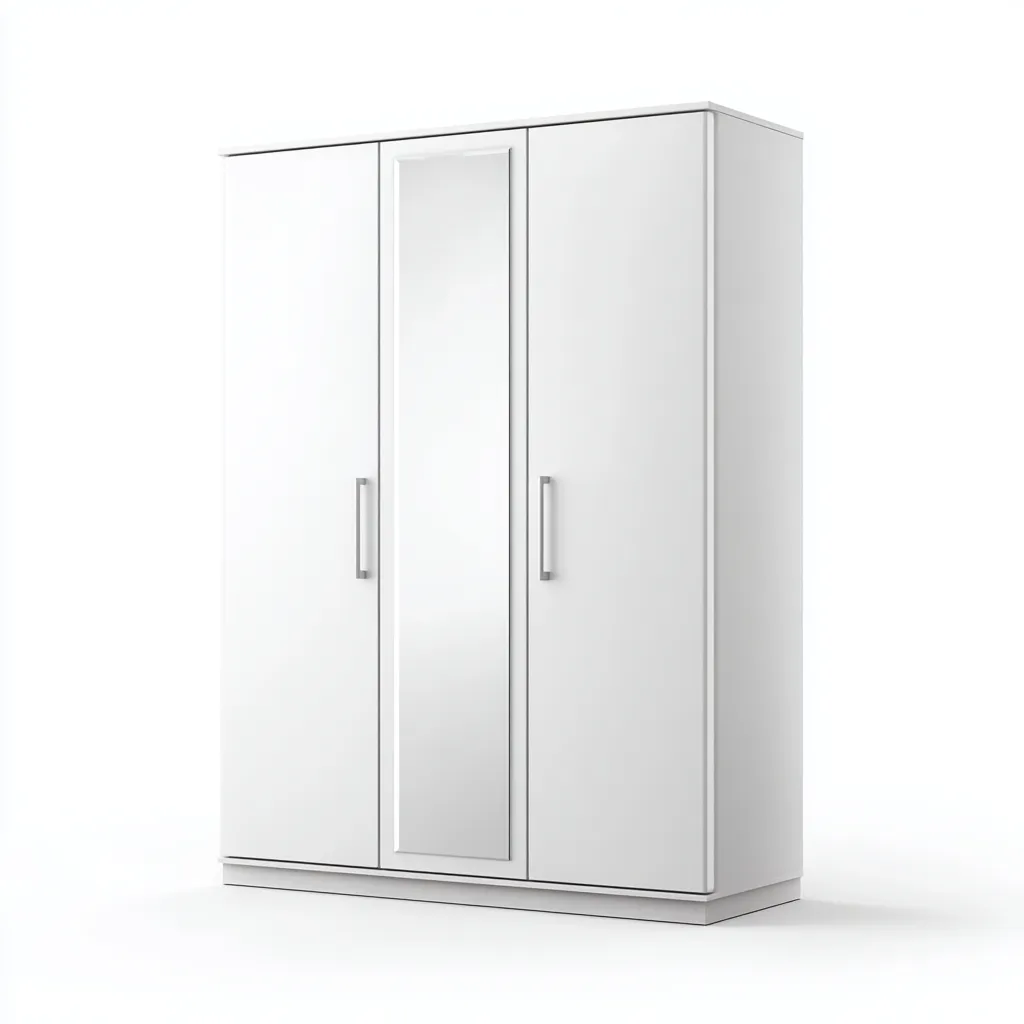 Kledingkast - spaanplaat-metaal-spiegelglas - 180x60x210 cm - wit - 3-deurs modern ontwerp met spiegeldeur-Chicuse