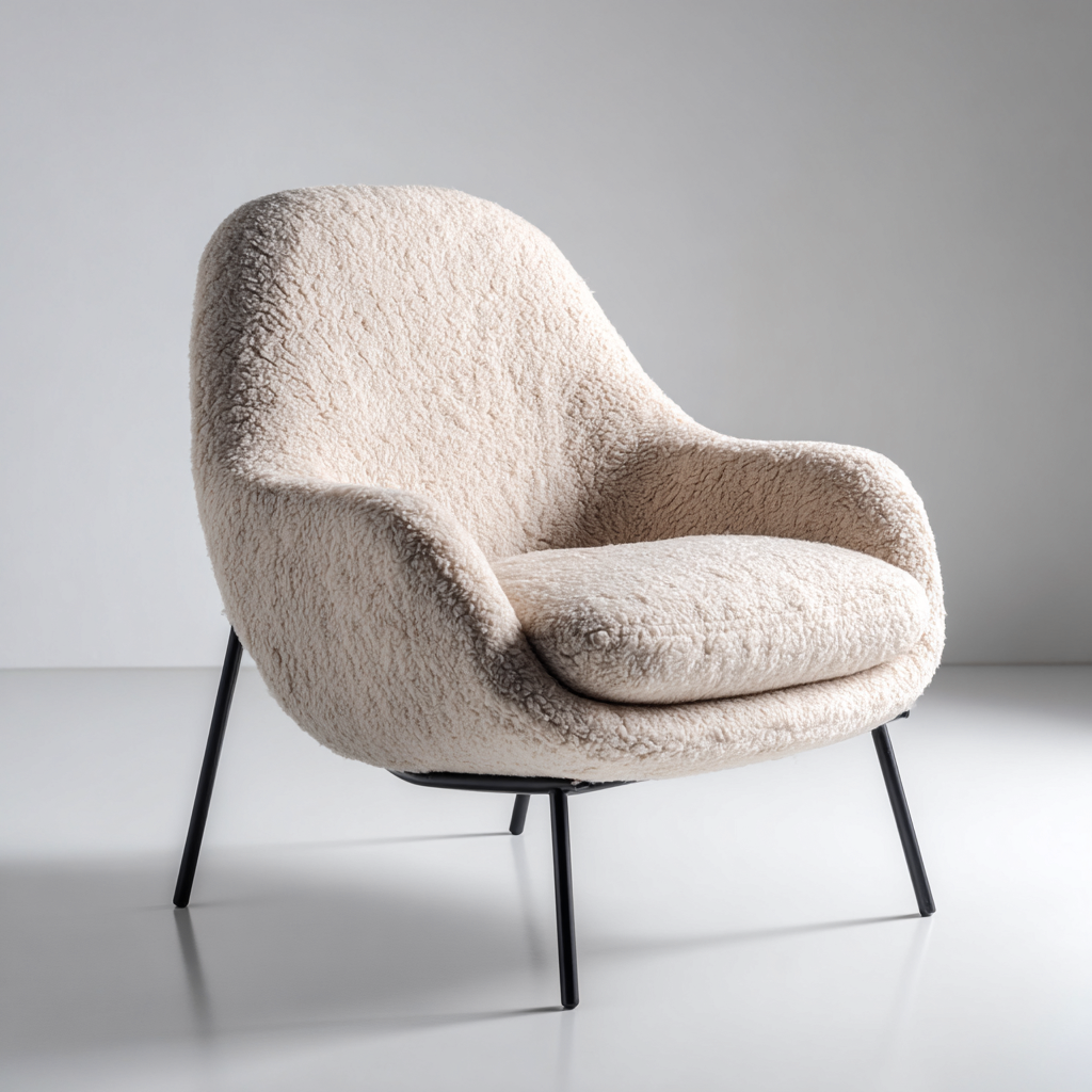 Fauteuil - Imitatiebont-metaal - 78x76x85 cm - Crèmekleurig - Scandinavische stijl-Chicuse
