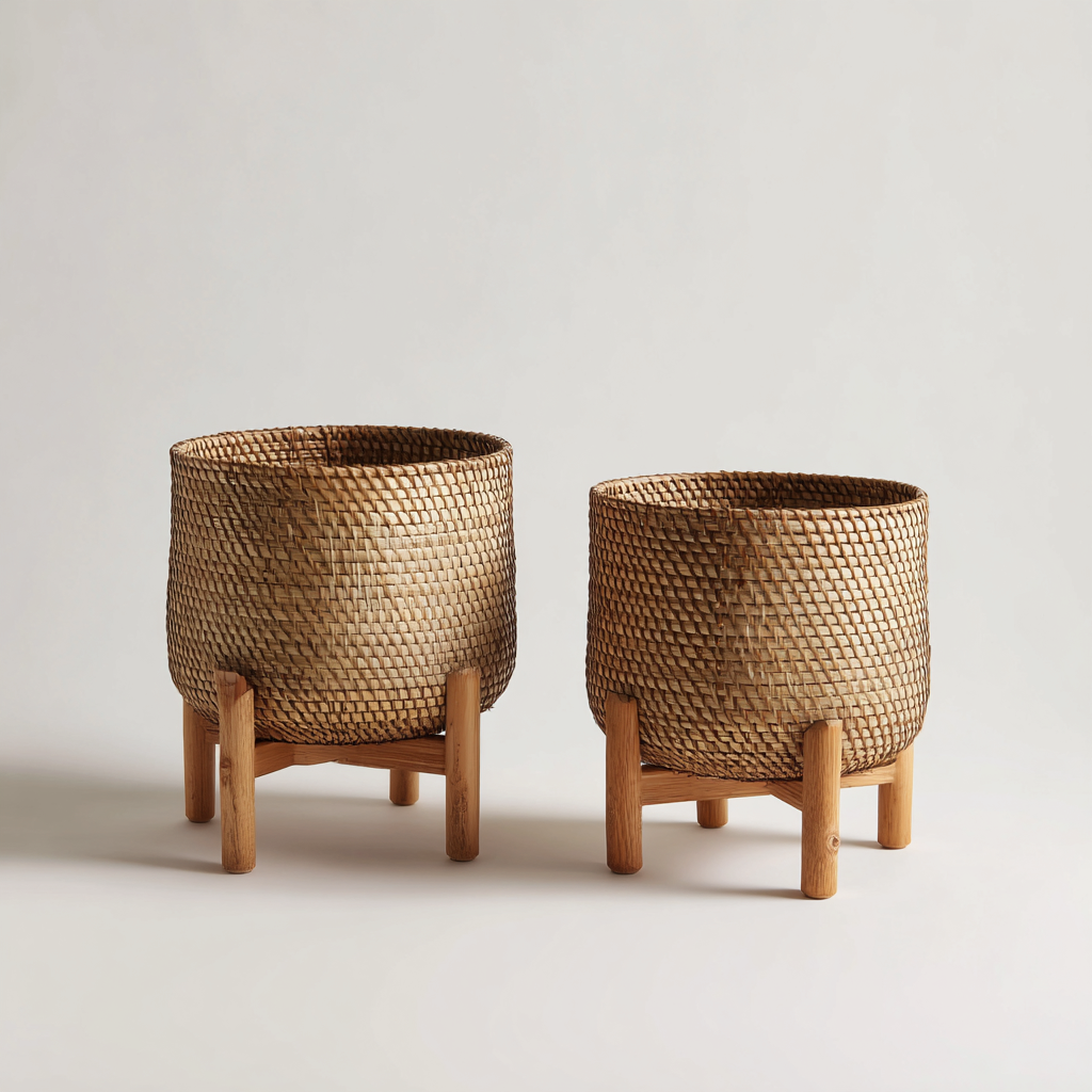 Plantenstandaard & Bloempot - Rotan - 45x45x52 cm - 35x35x42 cm - Natuurkleur - Scandinavisch design-Chicuse