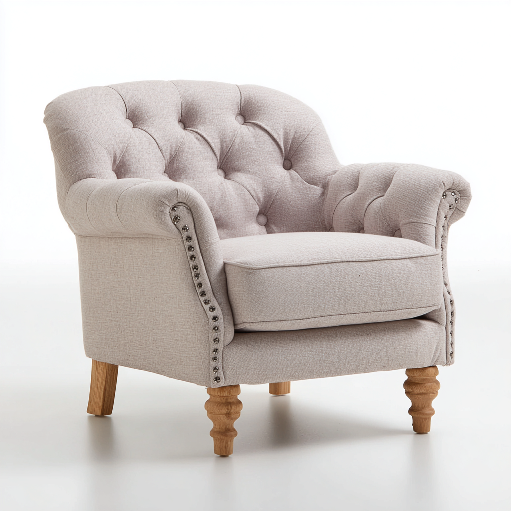 Fauteuil - Linnen-hout - 92x85x88 cm - Lichtgrijs - Klassiek Chesterfield design-Chicuse