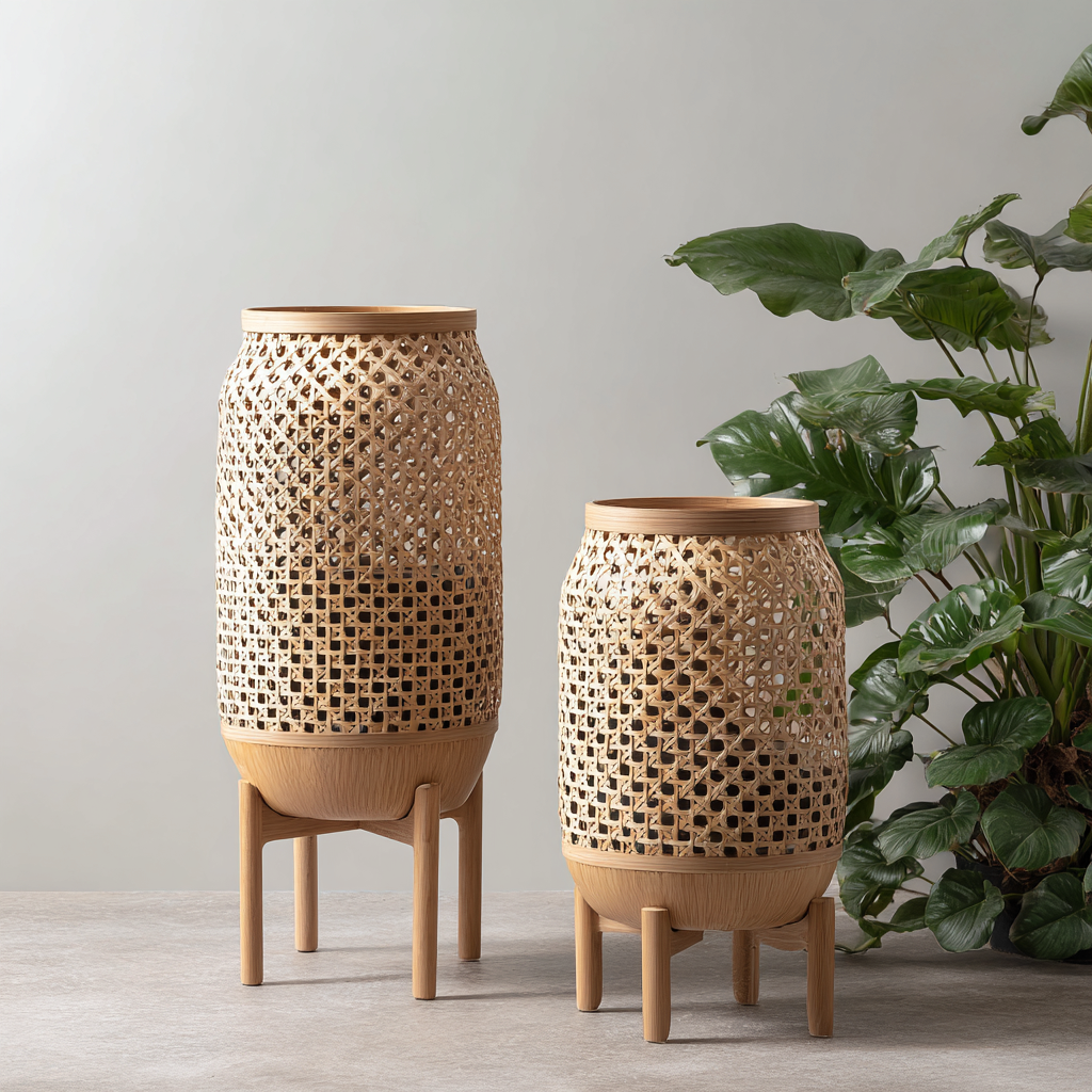 Plantenstandaard & Bloempot - Bamboe - 38x38x70 cm - 30x30x55 cm - Natuurkleur - Modern design-Chicuse