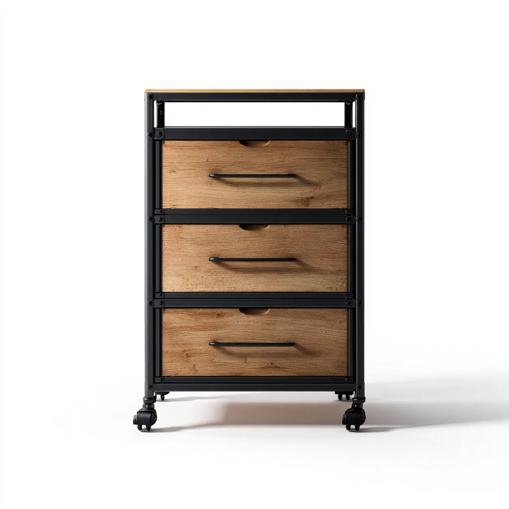 Archiefkast - Metaal-Hout - 45x40x90 cm - Zwart-Natuurlijk - Industrieel ontwerp-Chicuse