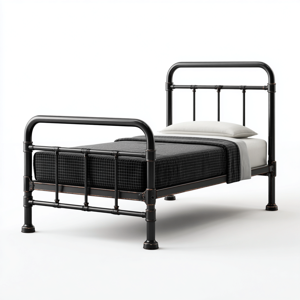 Eenpersoonsbed - Metaal - 200x100x95 cm - Zwart - Industrieel ontwerp-Chicuse