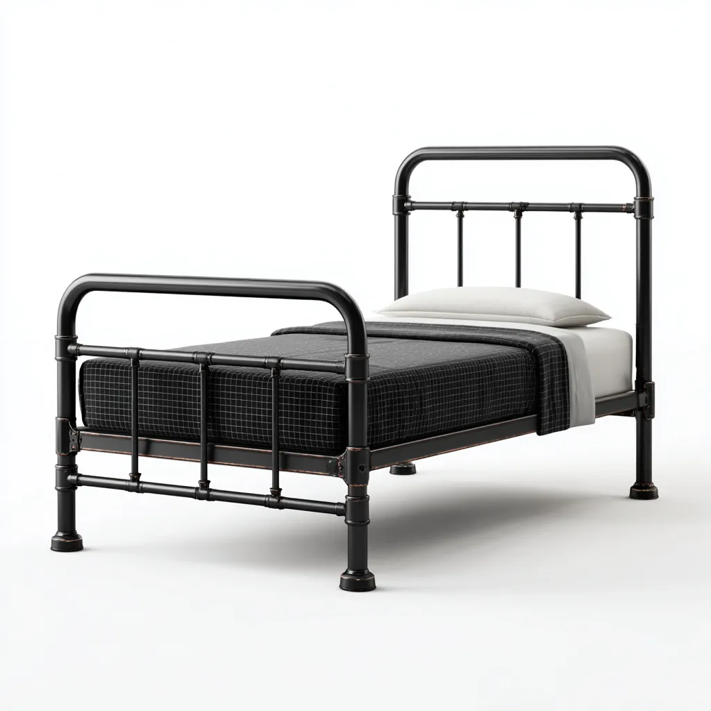 Eenpersoonsbed - Metaal - 200x100x95 cm - Zwart - Industrieel ontwerp-Chicuse