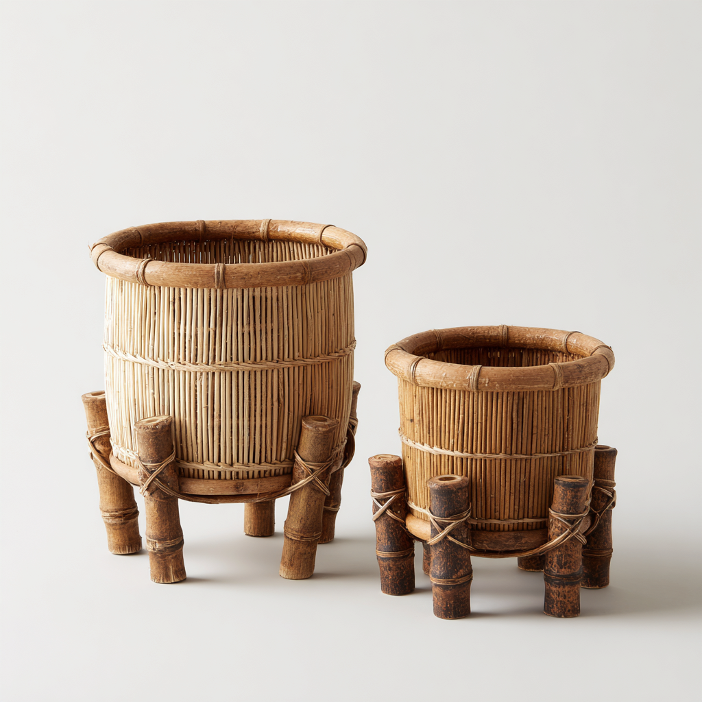 Plantenstandaard & Bloempot - Bamboe - 40x40x52 cm - 30x30x42 cm - Natuurkleur - Boho design-Chicuse