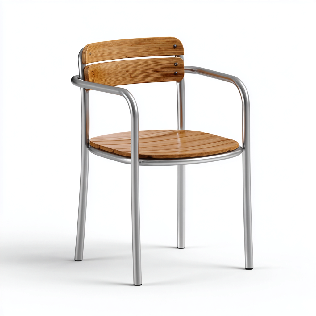 Tuinstoel - hout-metaal - 55x55x80 cm - lichtbruin-zilver - modern ontwerp-Chicuse