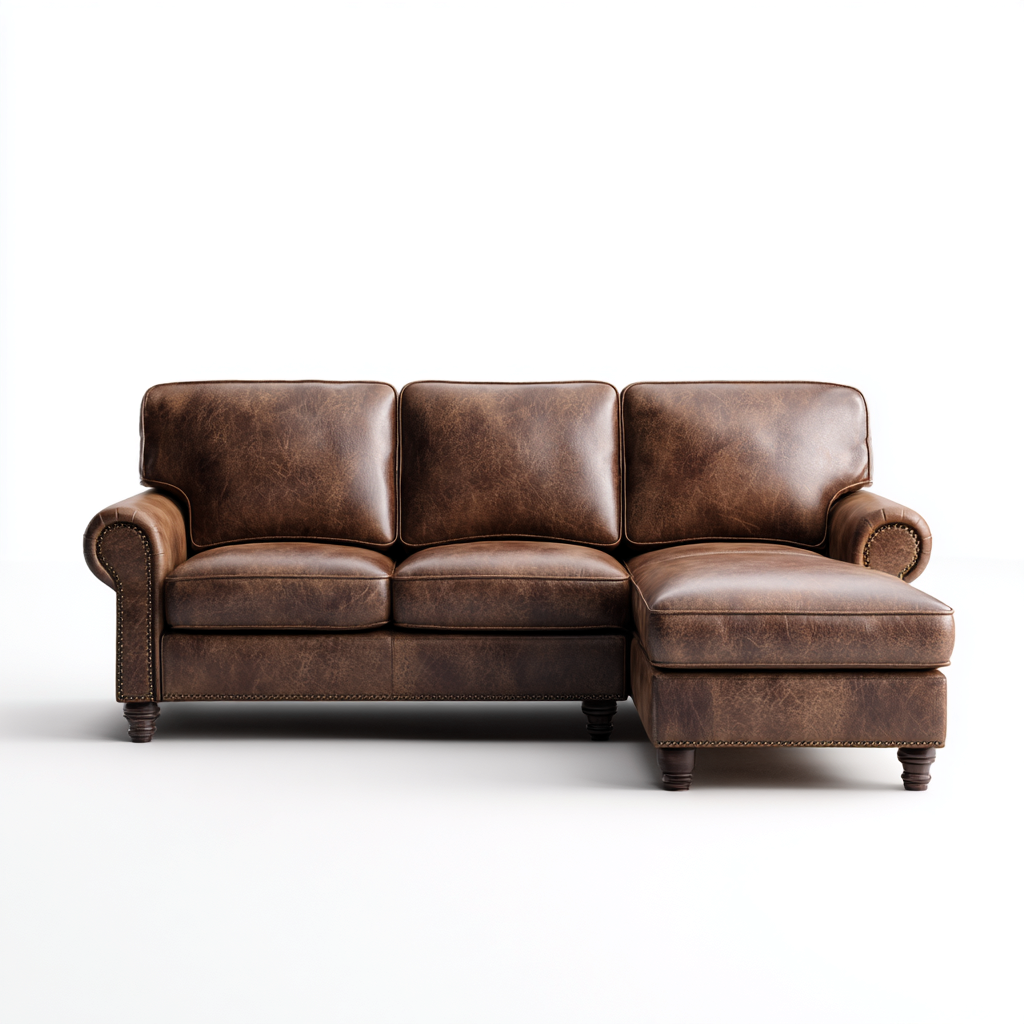 Hoekbank - leer - 265x175x85 cm - bruin - klassiek ontwerp-Chicuse
