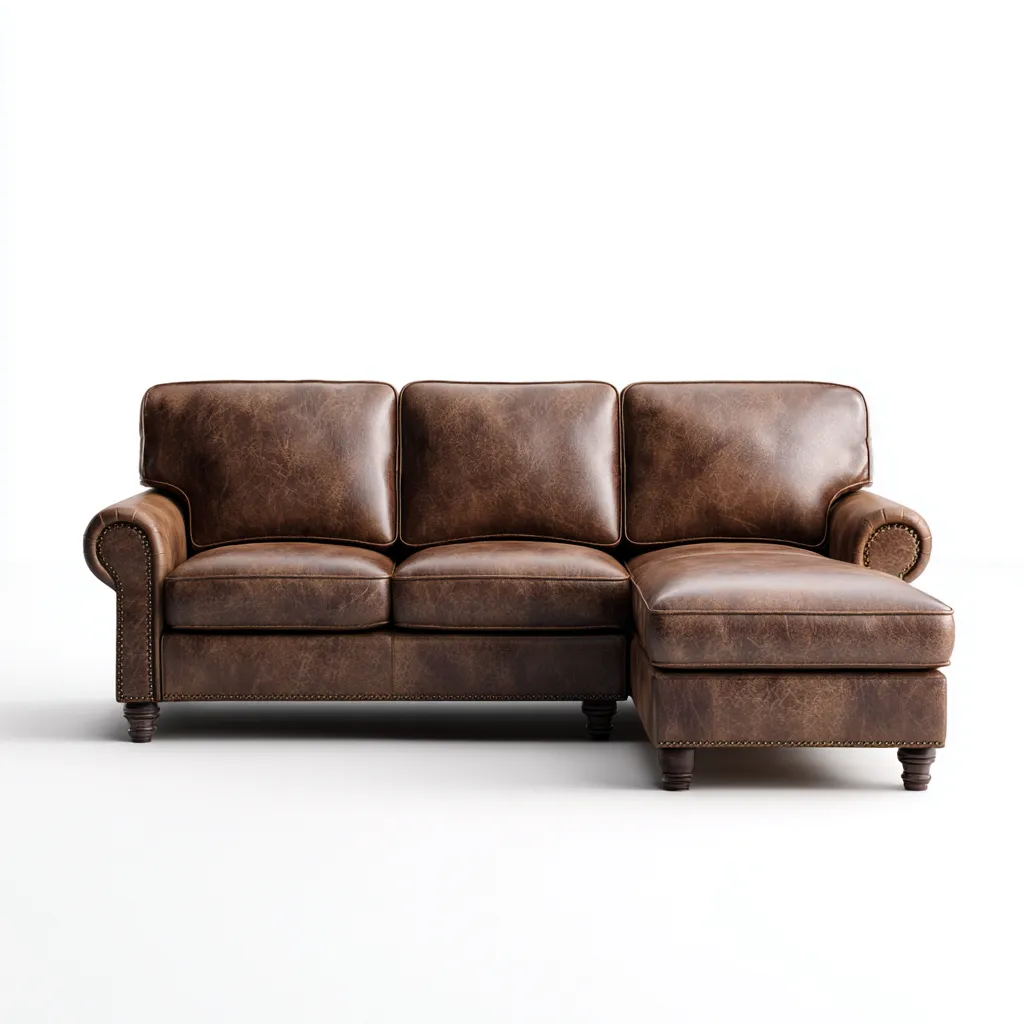 Hoekbank - leer - 265x175x85 cm - bruin - klassiek ontwerp-Chicuse