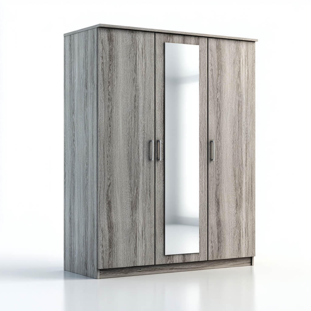 Kledingkast - spaanplaat-metaal-spiegelglas - 180x60x210 cm - grijs - 3-deurs modern ontwerp met spiegeldeur-Chicuse