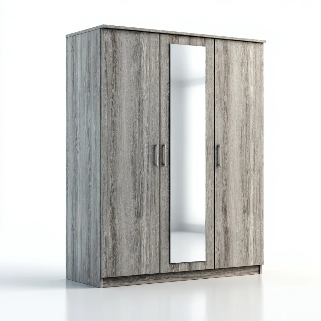 Kledingkast - spaanplaat-metaal-spiegelglas - 180x60x210 cm - grijs - 3-deurs modern ontwerp met spiegeldeur-Chicuse