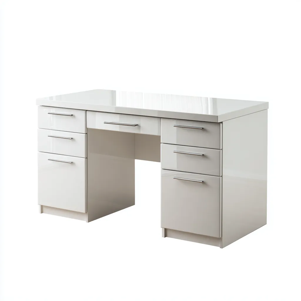 Bureau - MDF - 140x65x76 cm - Wit - Hoogglans afwerking met ladeopslag-Chicuse