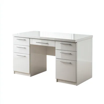 Bureau - MDF - 140x65x76 cm - Wit - Hoogglans afwerking met ladeopslag-Chicuse