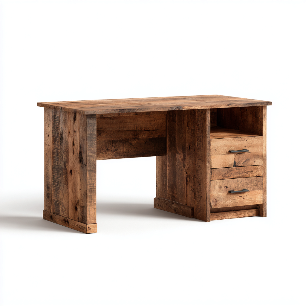 Bureau - Hout - 135x60x76 cm - Donkerbruin - Industriële werktafel met lades en open opbergvak-Chicuse