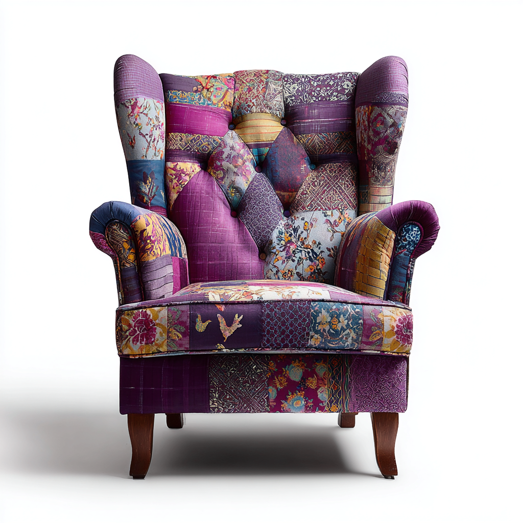 Fauteuil - Stof-hout - 88x90x104 cm - Paars - Patchwork vintage design-Chicuse