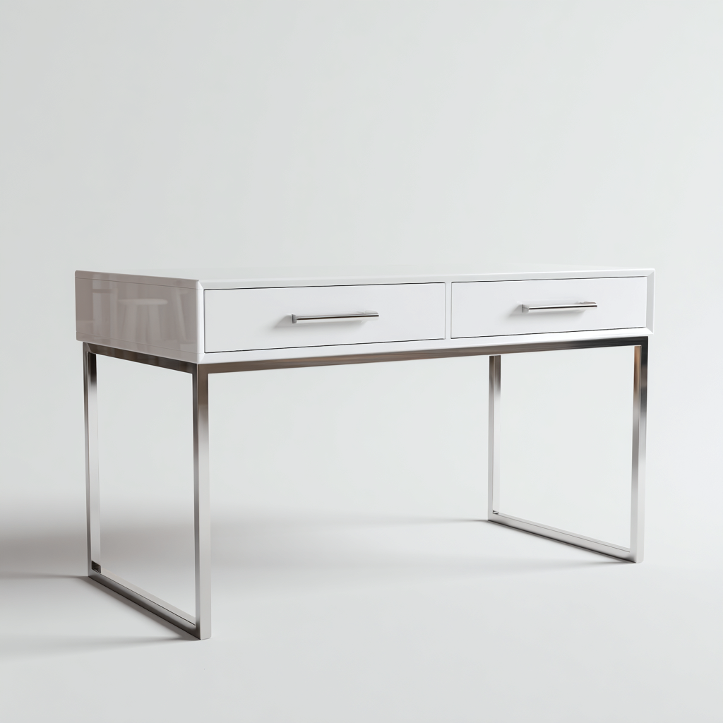 Bureau - Hout-metaal - 120x55x75 cm - Wit - Modern ontwerp met metalen poten en lades-Chicuse