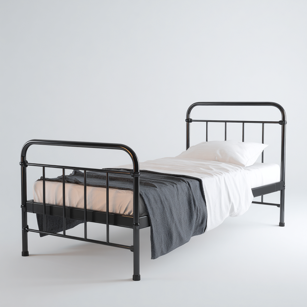 Eenpersoonsbed - Metaal - 200x90x95 cm - Zwart - Industrieel ontwerp-Chicuse