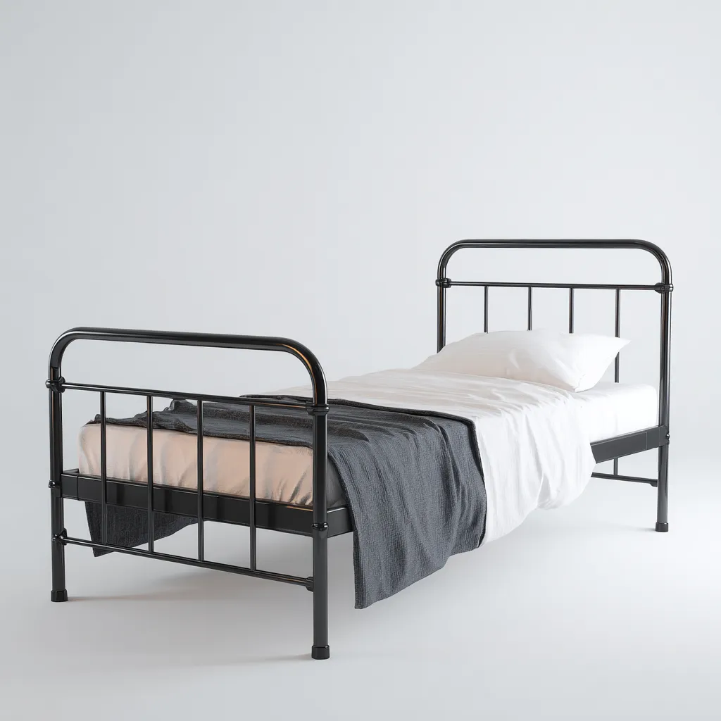 Eenpersoonsbed - Metaal - 200x90x95 cm - Zwart - Industrieel ontwerp-Chicuse