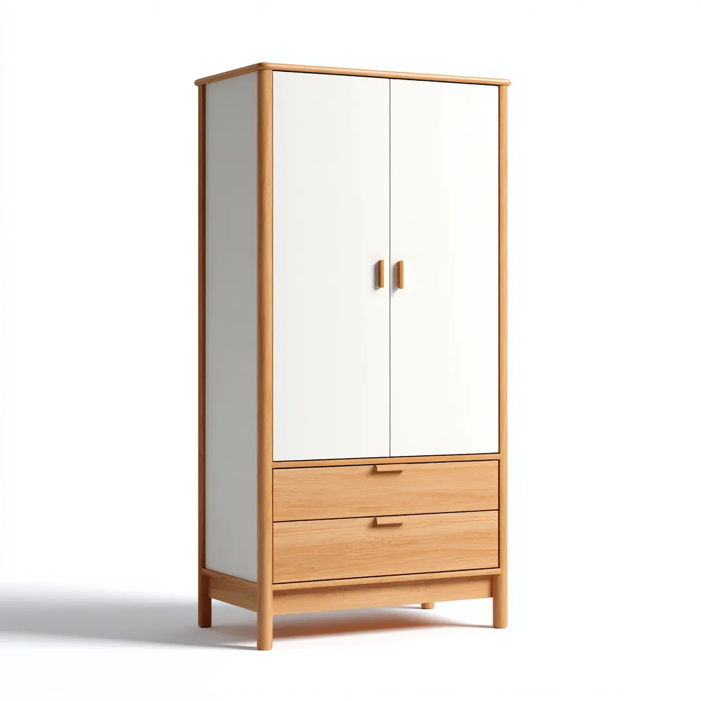 Kledingkast - Hout - 90x55x190 cm - Eiken-wit - Scandinavisch design met lades-Chicuse