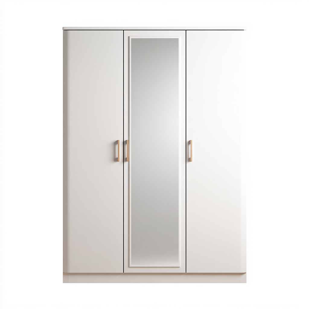 Kledingkast - spaanplaat-metaal-spiegelglas - 180x60x210 cm - wit - 3-deurs modern ontwerp met spiegeldeur-Chicuse