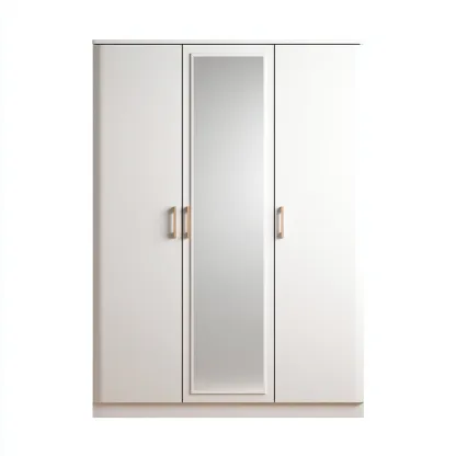 Kledingkast - spaanplaat-metaal-spiegelglas - 180x60x210 cm - wit - 3-deurs modern ontwerp met spiegeldeur-Chicuse