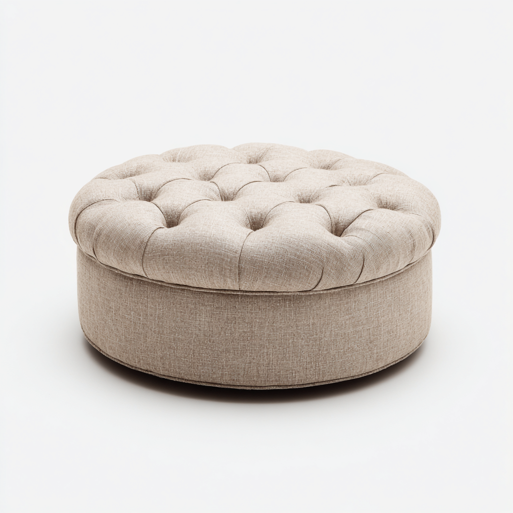 Poef - linnen bekleding - 85x85x40 cm - beige - klassiek ontwerp-Chicuse