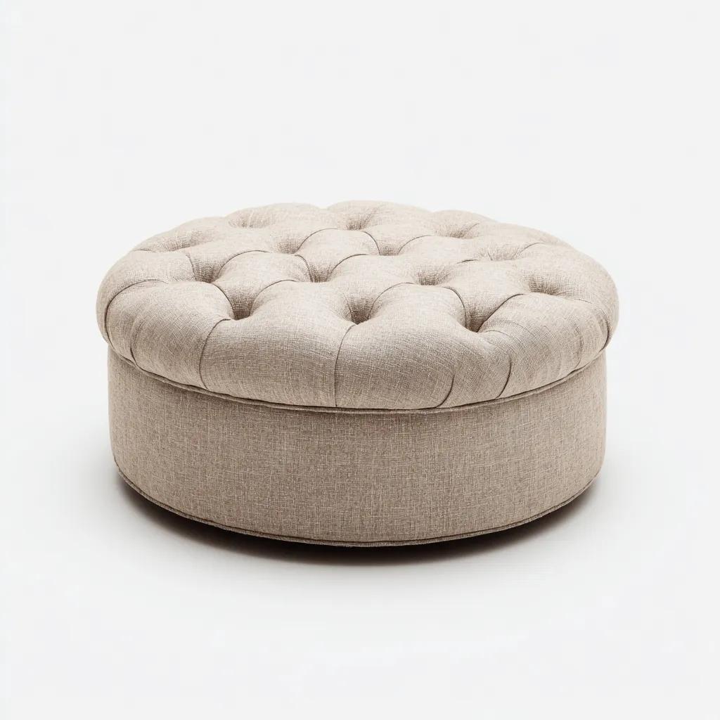 Poef - linnen bekleding - 85x85x40 cm - beige - klassiek ontwerp-Chicuse