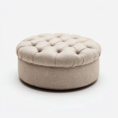 Poef - linnen bekleding - 85x85x40 cm - beige - klassiek ontwerp-Chicuse