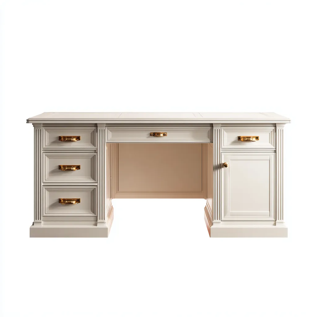 Bureau - Massief hout - 140x65x78 cm - Ivoor - Klassiek bureau met lade en kast in elegante afwerking-Chicuse