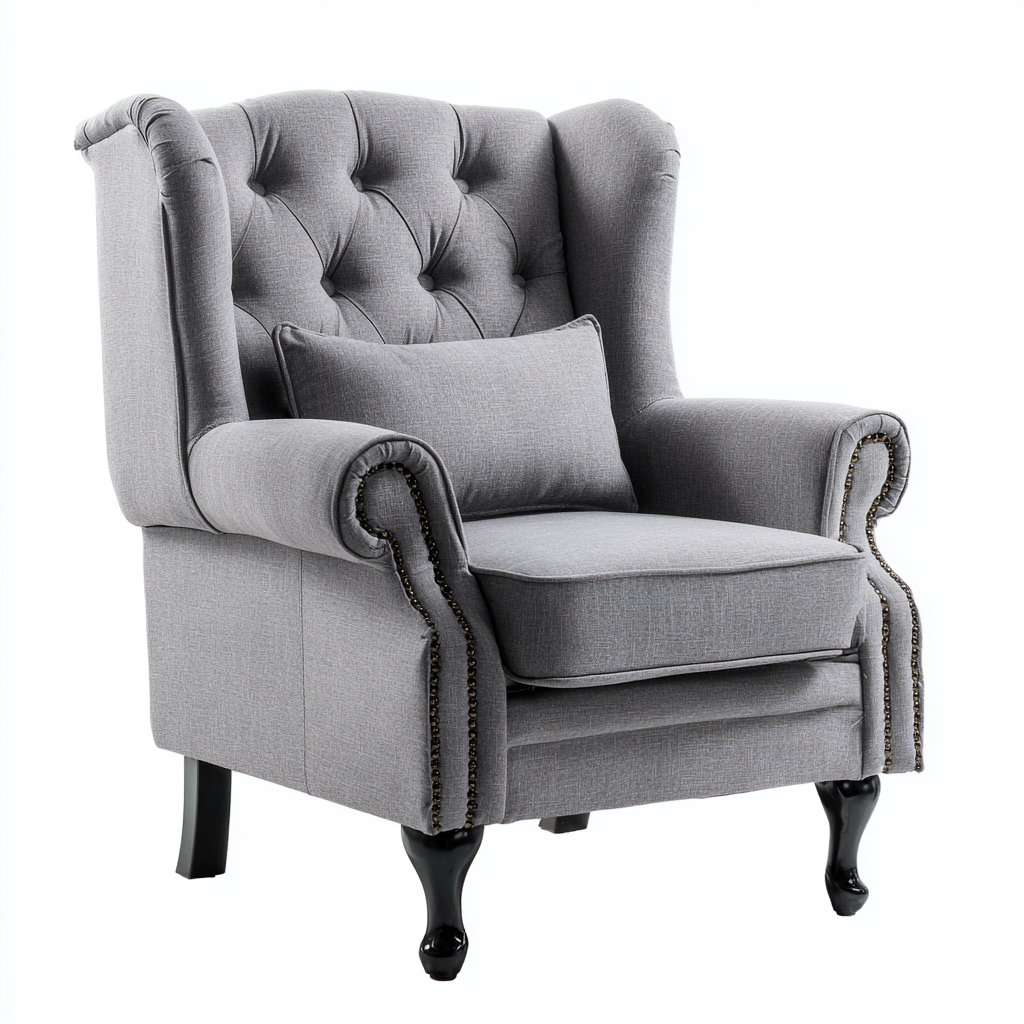 Fauteuil - Stof-hout - 85x90x102 cm - Grijs - Klassiek design-Chicuse