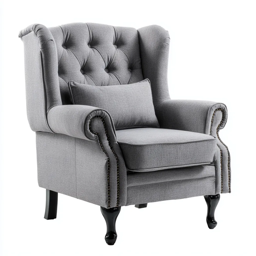 Fauteuil - Stof-hout - 85x90x102 cm - Grijs - Klassiek design-Chicuse