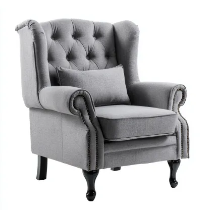 Fauteuil - Stof-hout - 85x90x102 cm - Grijs - Klassiek design-Chicuse