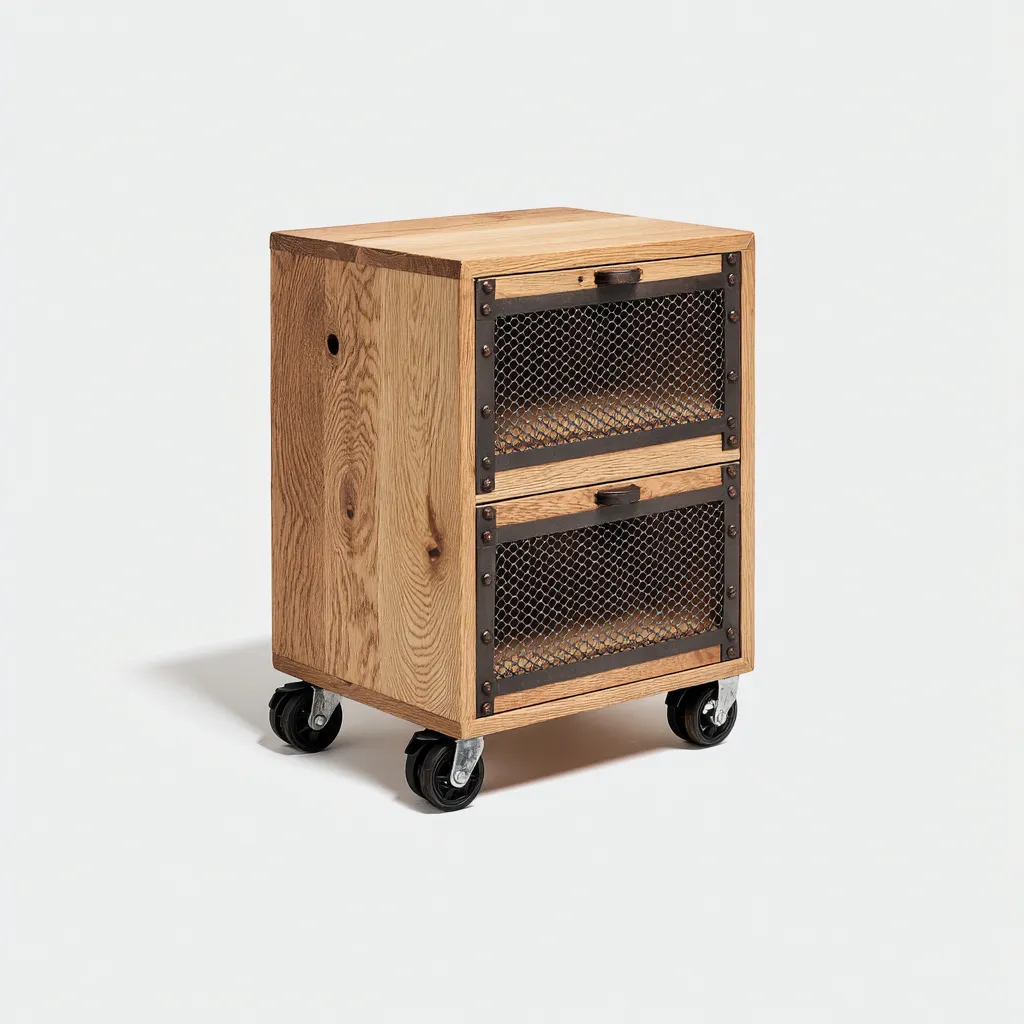 Archiefkast - Eikenhout - 40x35x75 cm - Hout-Metaal - Industriële stijl-Chicuse