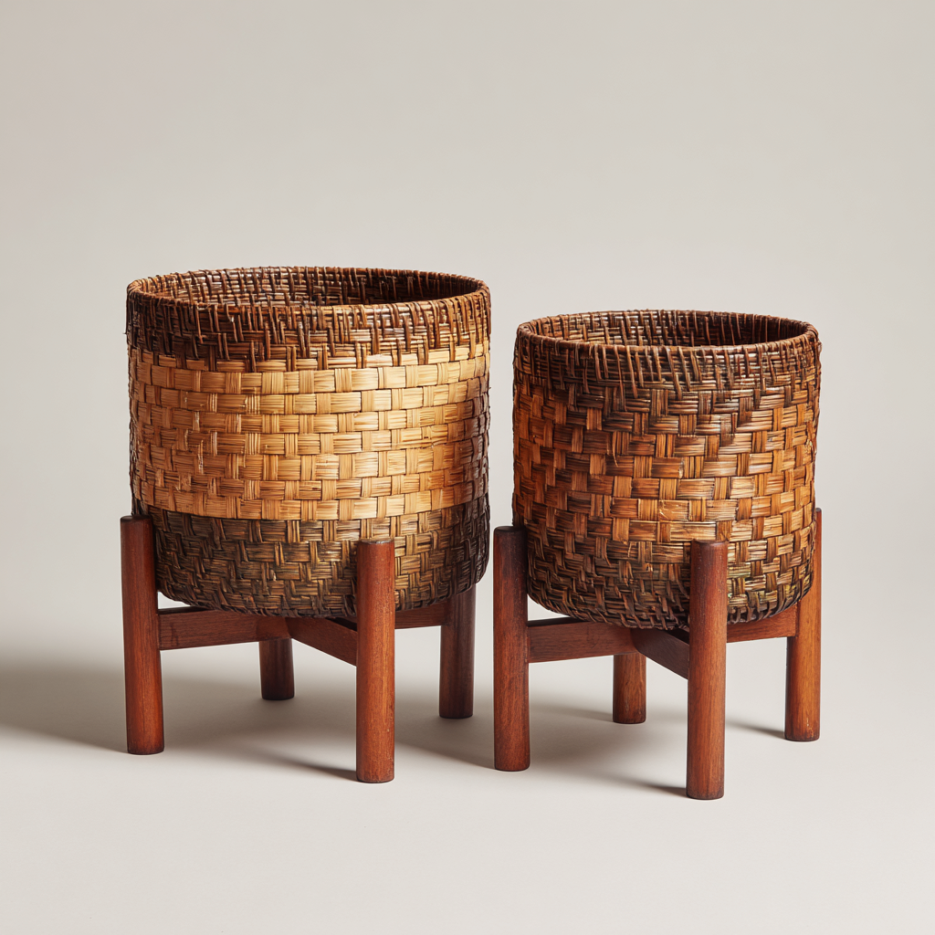 Plantenstandaard & Bloempot - Rotan - 42x42x55 cm - 34x34x45 cm - Natuurkleur - Scandinavisch design-Chicuse