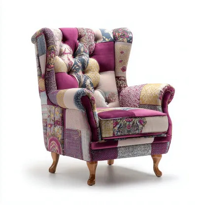 Fauteuil - Stof-hout - 87x92x103 cm - Paars - Patchwork vintage design-Chicuse