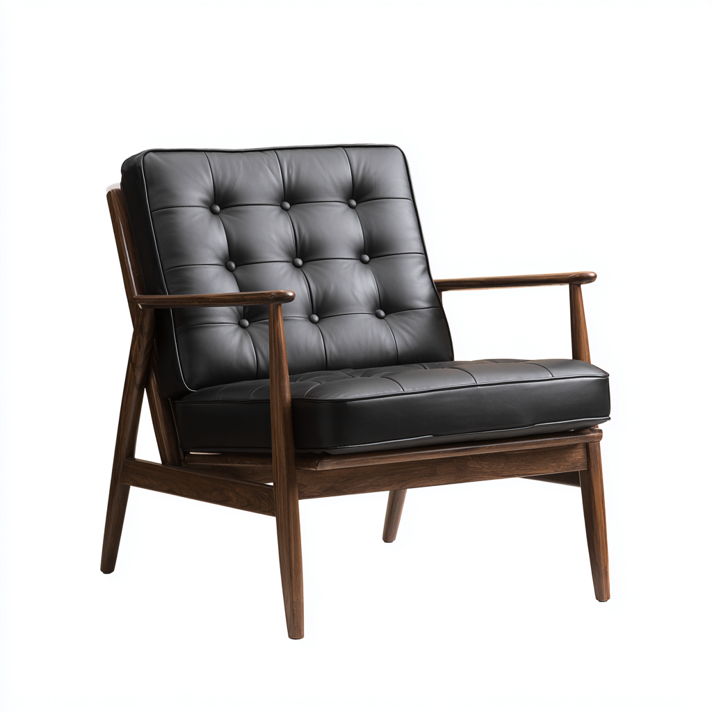 Fauteuil - Leer-hout - 80x82x88 cm - Zwart - Retro design-Chicuse