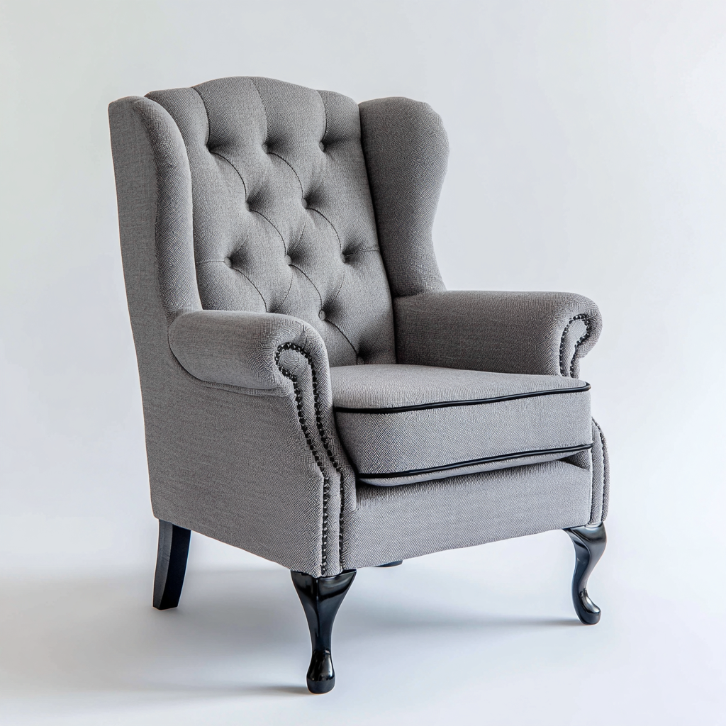Fauteuil - Stof-hout - 90x82x103 cm - Grijs - Klassiek wingback design-Chicuse
