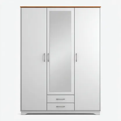 Kledingkast - spaanplaat-metaal-spiegelglas - 180x60x210 cm - wit - 3-deurs ontwerp met spiegel en laden-Chicuse