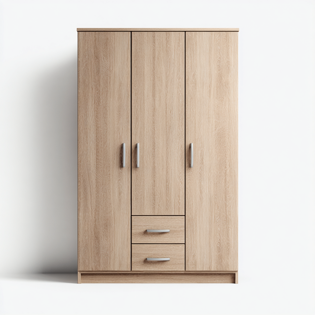 Kledingkast - spaanplaat-metaal - 180x60x210 cm - bruin - 3-deurs kledingkast met laden in eikenlook-Chicuse