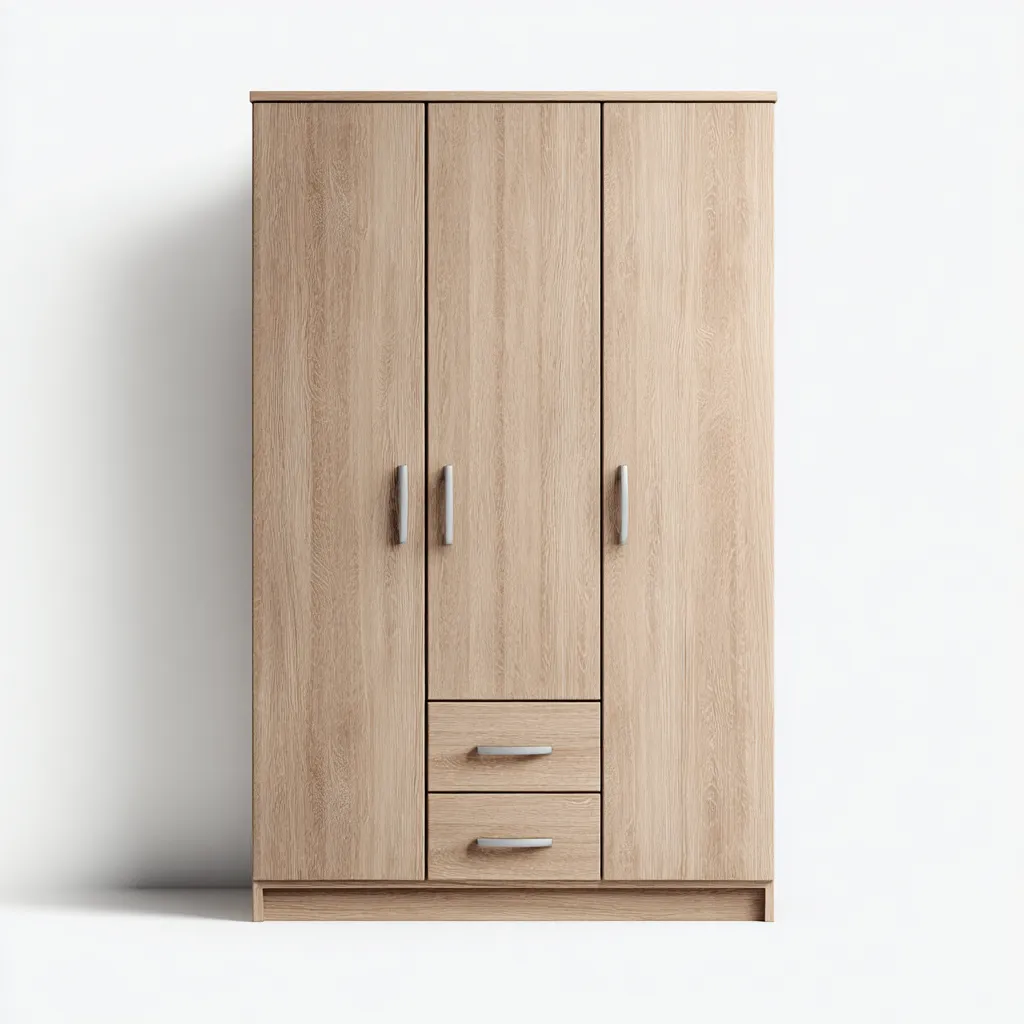 Kledingkast - spaanplaat-metaal - 180x60x210 cm - bruin - 3-deurs kledingkast met laden in eikenlook-Chicuse