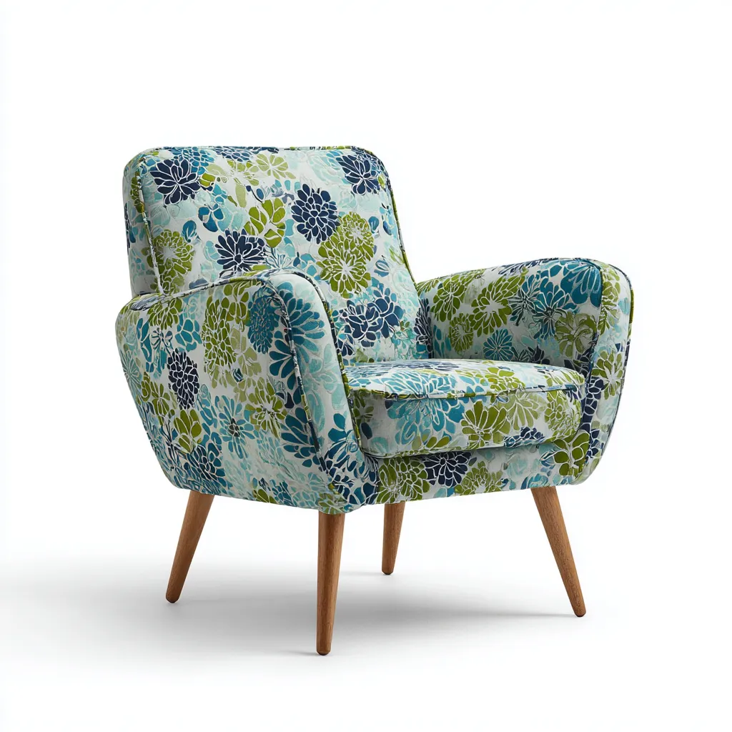 Fauteuil - Stof-hout - 78x76x85 cm - Blauw-groen - Retro bloemenpatroon-Chicuse