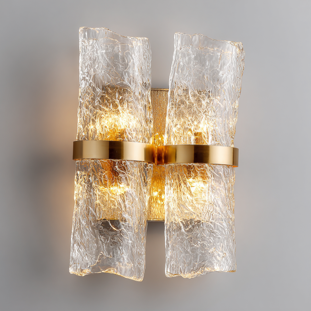 Wandlamp glas-metaal modern design - 22x18x33 cm - transparant-goud-Havenaro