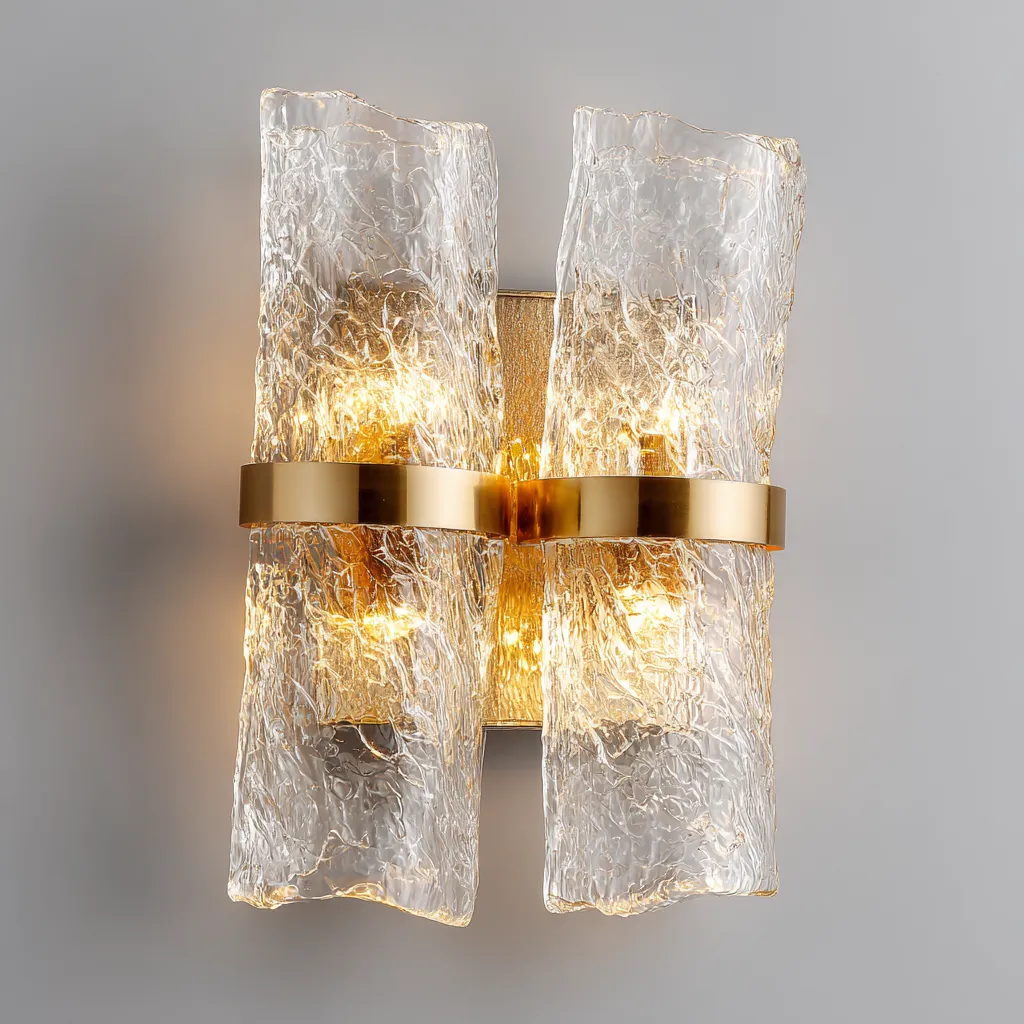 Wandlamp glas-metaal modern design - 22x18x33 cm - transparant-goud-Havenaro