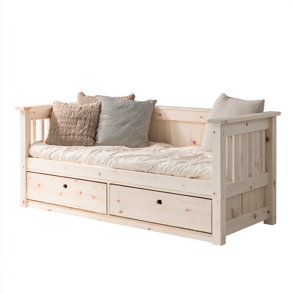 Slaapbank in massief hout met opberglade 200x90x85 cm - natuurlijk hout - Scandinavisch ontwerp-Havenaro