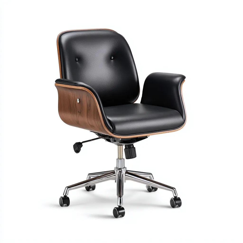 Bureaustoel - kunstleren bekleding en houtfineer - 64x67x90 cm - zwart-bruin - modern ontwerp-Havenaro