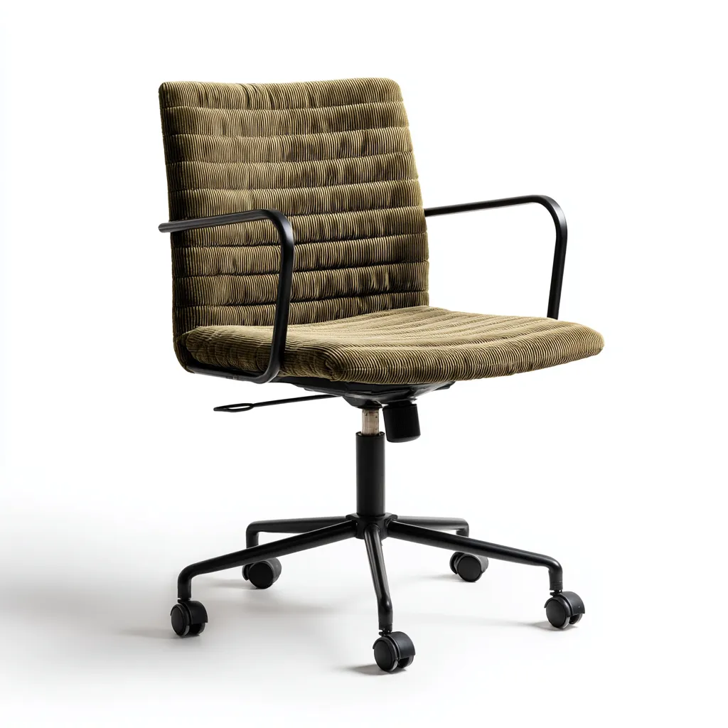 Bureaustoel in geribde stof - groen 48x45x92 cm - met armleuningen en verstelbare hoogte - modern design-Havenaro