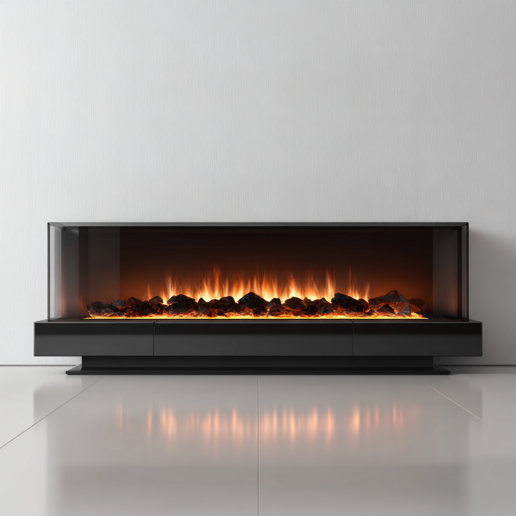 Haard - Metaal en glas - 160x40x55 cm - zwart - Moderne elektrische vrijstaande stijl-Havenaro