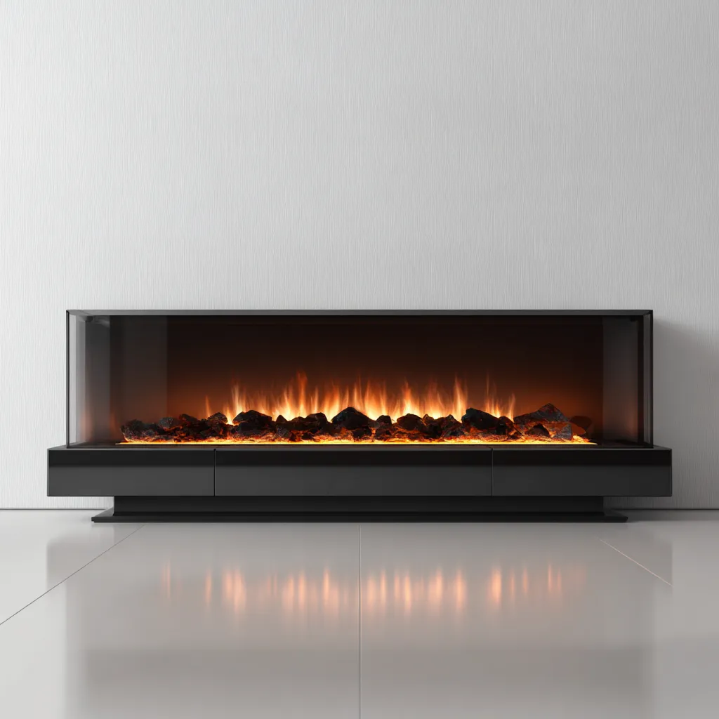 Haard - Metaal en glas - 160x40x55 cm - zwart - Moderne elektrische vrijstaande stijl-Havenaro