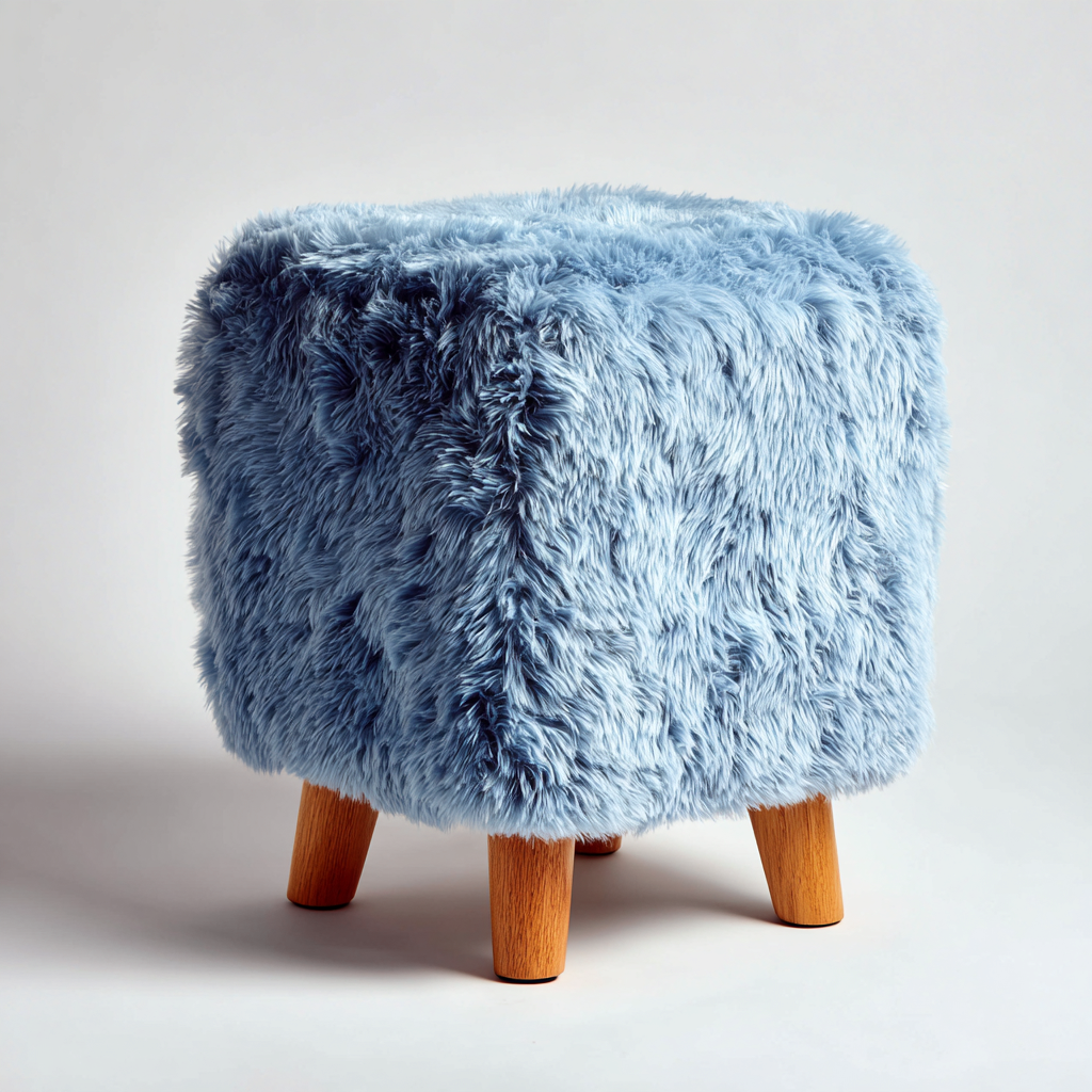 Poef imitatiebont 35x35x40 cm - lichtblauw - modern design-Havenaro