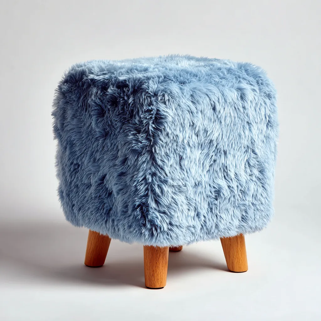 Poef imitatiebont 35x35x40 cm - lichtblauw - modern design-Havenaro